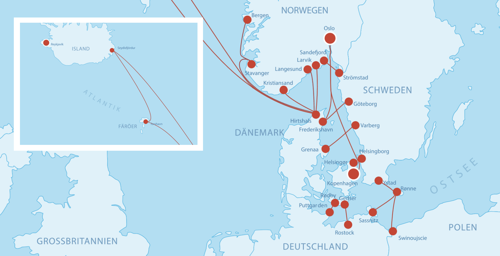 Fährverbindungen nach Dänemark Karte Fährverbindungen nach Dänemark