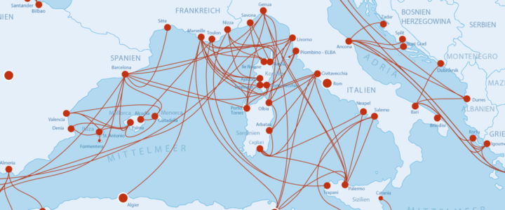 Fährkarte, Fähren, Fährverbindungen Südeuropa Mittelmeer Karte